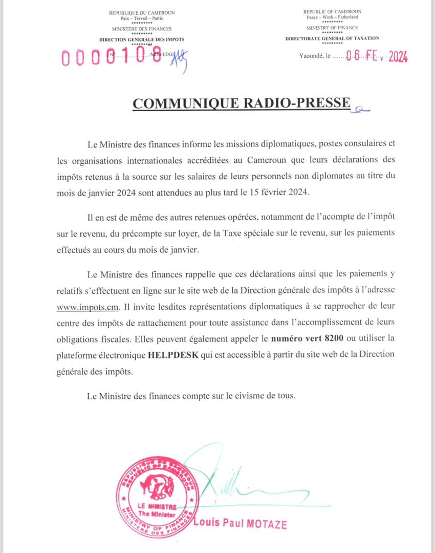 Communique Presse Direction G N Rale Des Imp Ts Dgi